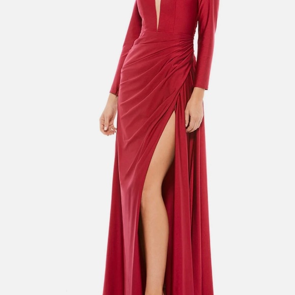IEENA MAC DUGGAL NWT DRESS Plunge Illusion 10 Burgundy Red - Picture 5 of 7